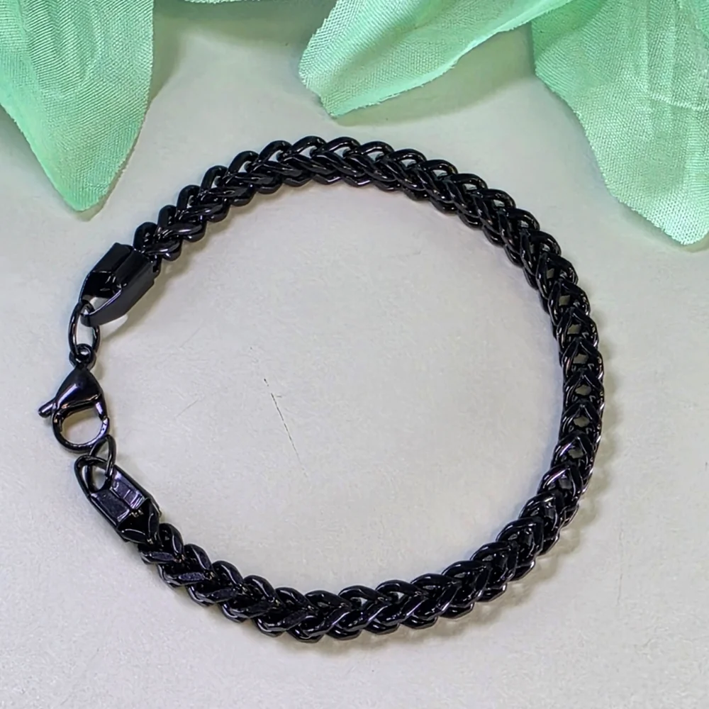 Men's Black Woven Wheat Titanium Bracelet